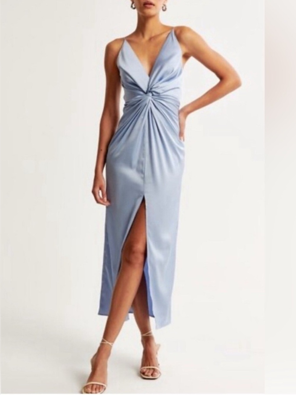 Abercrombie & Fitch Pastel Blue Satin Draped Twist-Front Maxi Dress Size Large L